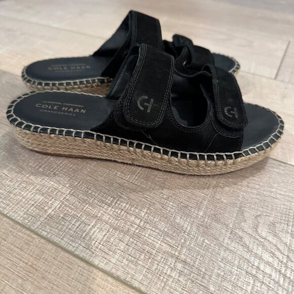 Cole Haan Grandseries Cloudfeel Cushioning Black Suede Espadrille Sandals 6.5 - Picture 2 of 11